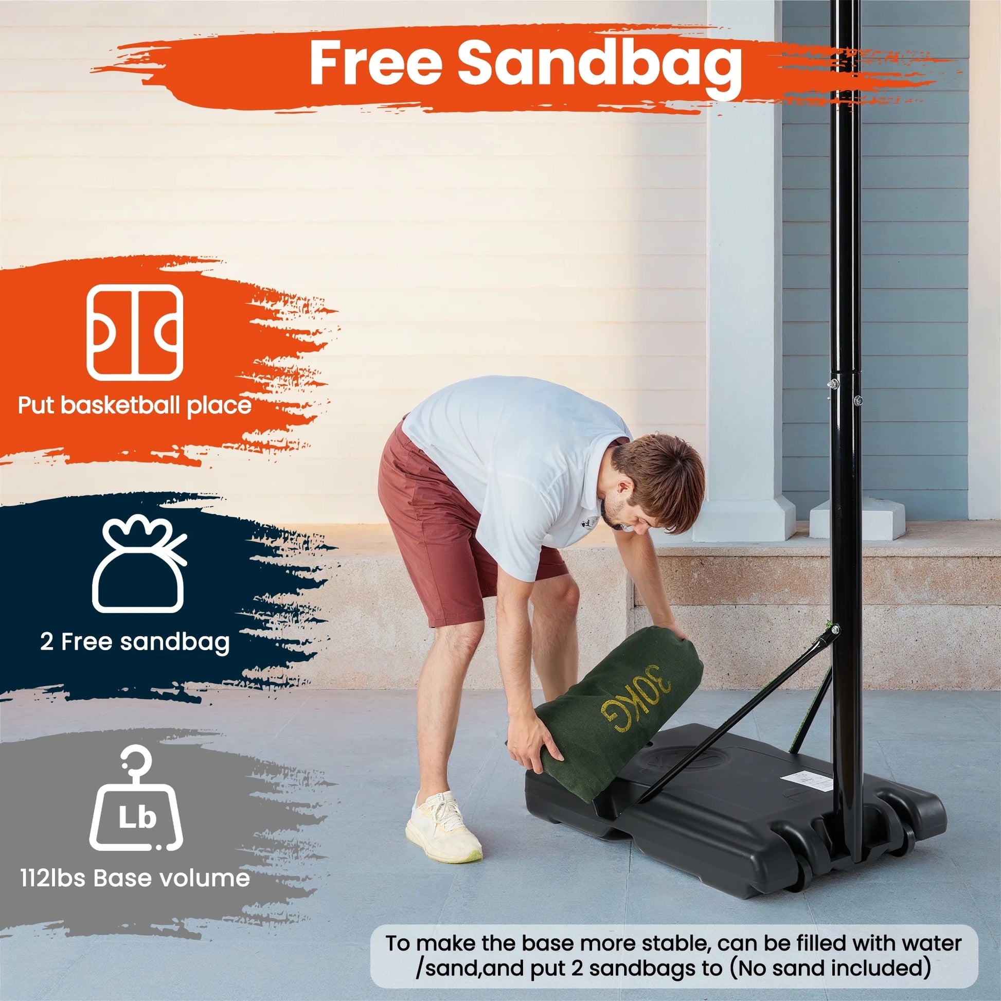 44" Portable Basketball Hoop 6 Ft. 7 In. to 10 Ft. Basketball Goal Height Adjustable with Wheels, Extra 2 Sandbags for Family Adult Indoor Outdoor Play