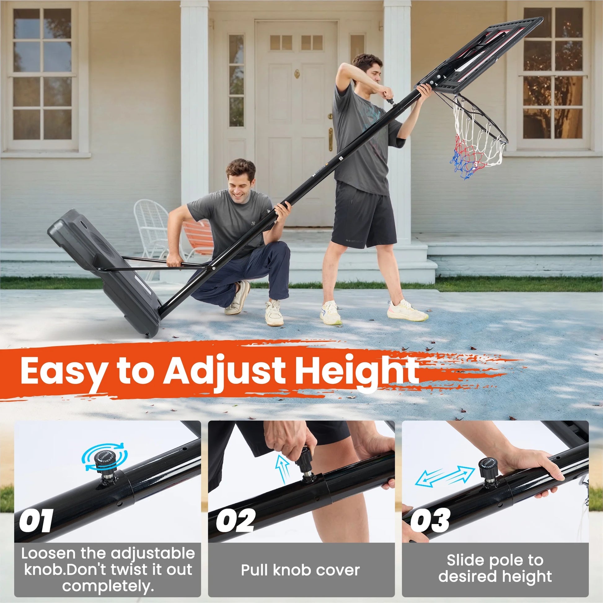 44" Portable Basketball Hoop 6 Ft. 7 In. to 10 Ft. Basketball Goal Height Adjustable with Wheels, Extra 2 Sandbags for Family Adult Indoor Outdoor Play