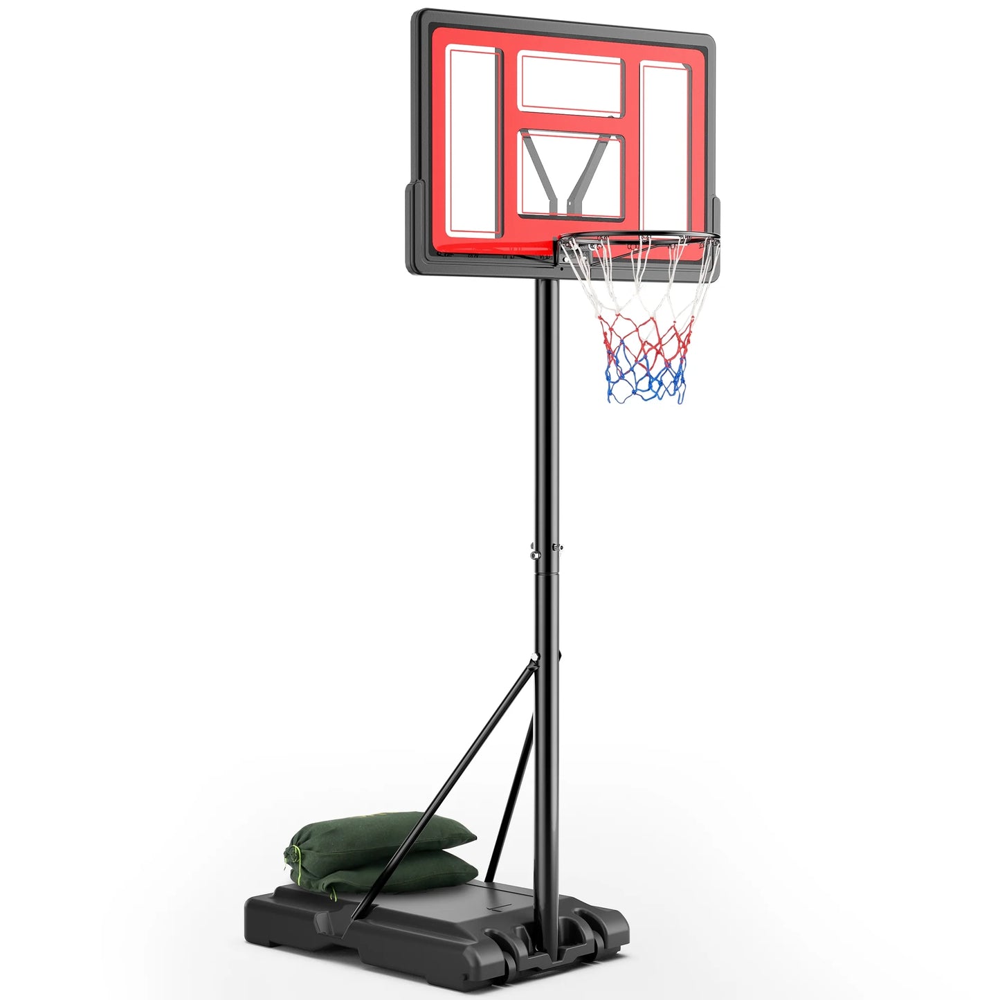 44" Portable Basketball Hoop 6 Ft. 7 In. to 10 Ft. Basketball Goal Height Adjustable with Wheels, Extra 2 Sandbags for Family Adult Indoor Outdoor Play